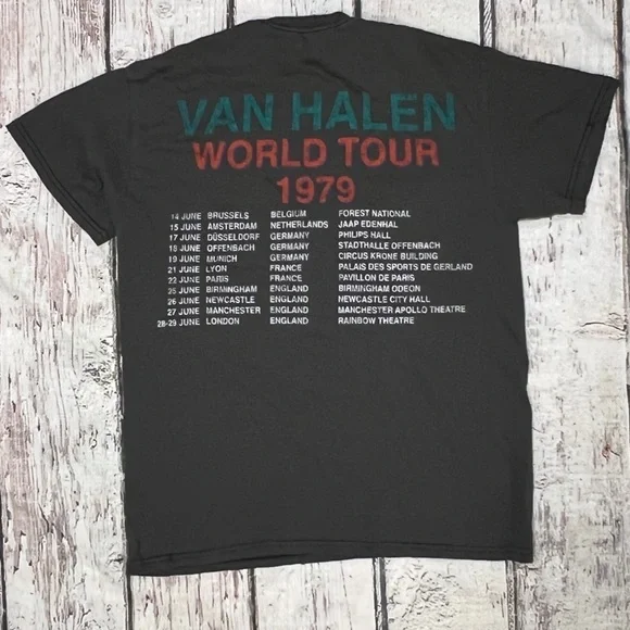 Van Halen 1979 Tour Rock n' Roll Retro Music Crewneck Womens Tshirt - Picture 2 of 8